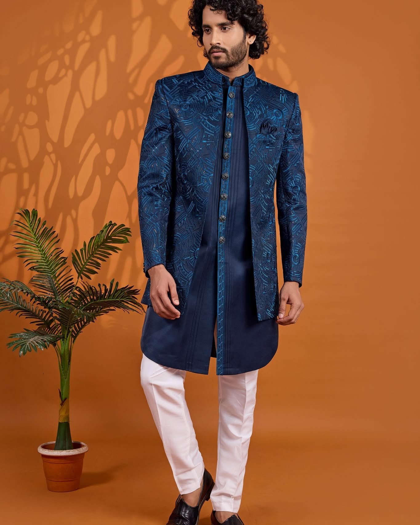 Blue Designer Sherwani Jacket Set for Men | Premium Wedding & Party Wear